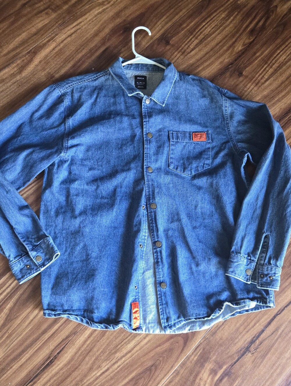 RVCA Workwear Men Size XL Used Cotton Blue Button Up Shirt 0826